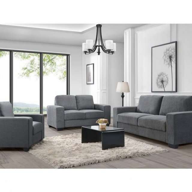 L-style Charlestown Collection 3pc Fabric Sofa Set in Dark Grey J0993