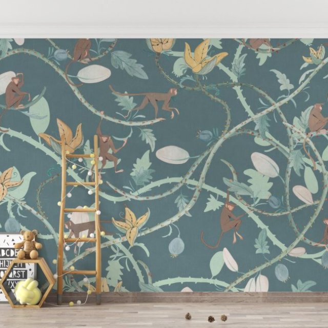 Fun and Colorful Monkey Wallpaper for Nursery or Playroom!
