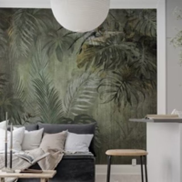 Elegant Green Tropical Leaves Wallpaper for Homes