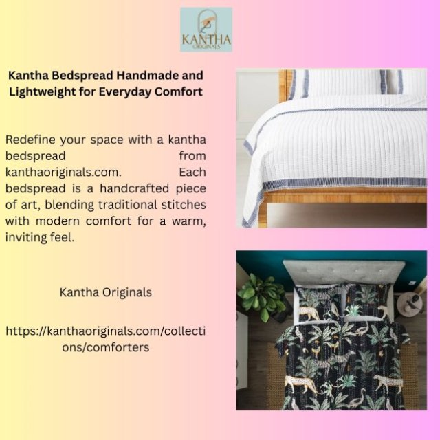 Kantha Bedspread Handmade and Lightweight for Everyday Comfort