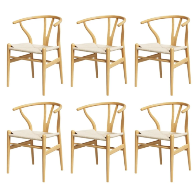 1 Set of 6 Artiss Dining Chairs - Wooden Rattan Wishbone Seat