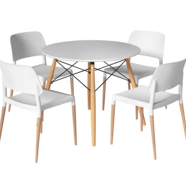 Artiss Round Dining Table & 4 Chairs Set - Stylish White Outdoor
