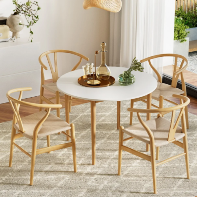 Artiss Dining Table & 4 Chairs Set - Elegant Wooden Wishbone Design