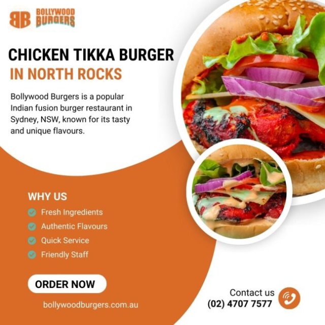 Chicken Tikka Burger in North Rocks - Try Delicious Indian Fusion