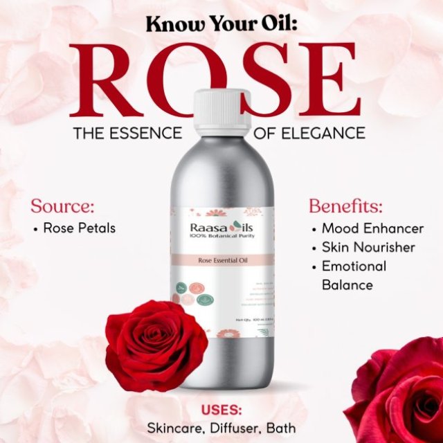 Raasa Oils Rose Essential Oil - Pure, Premium & Skin-Enhancing
