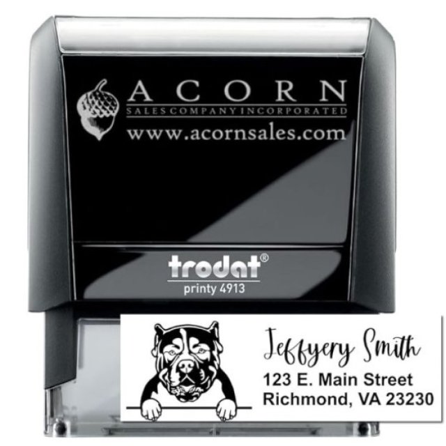 Self-Inking Peeking American Bulldog Address Stamp | Personalized Dog Address Stamp by Acorn Sales