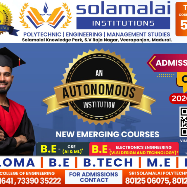 Admission open for 2026-27 at Solamalai College Of Engineering