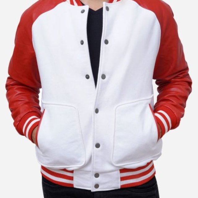 varsity jacket with leather sleeves