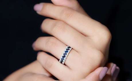 Baguette Cut Blue Sapphire and Diamond Braided Half Eternity Ring